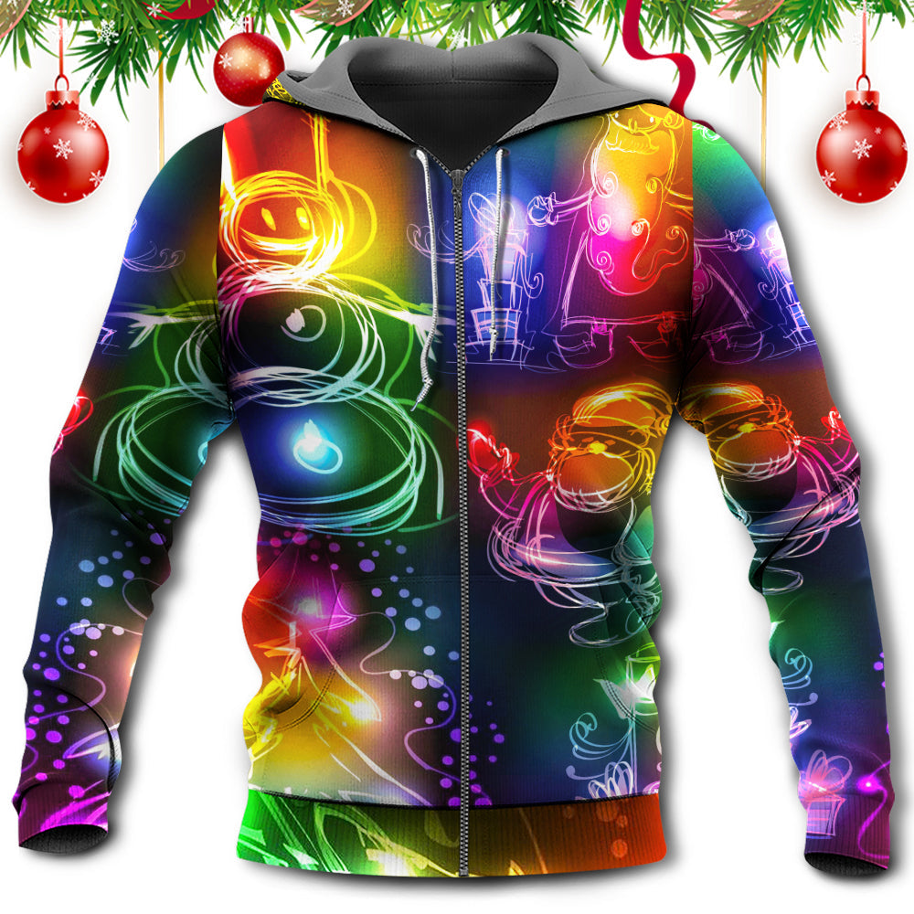 Christmas Santa Tree Snowman Neon - 3D Hoodie