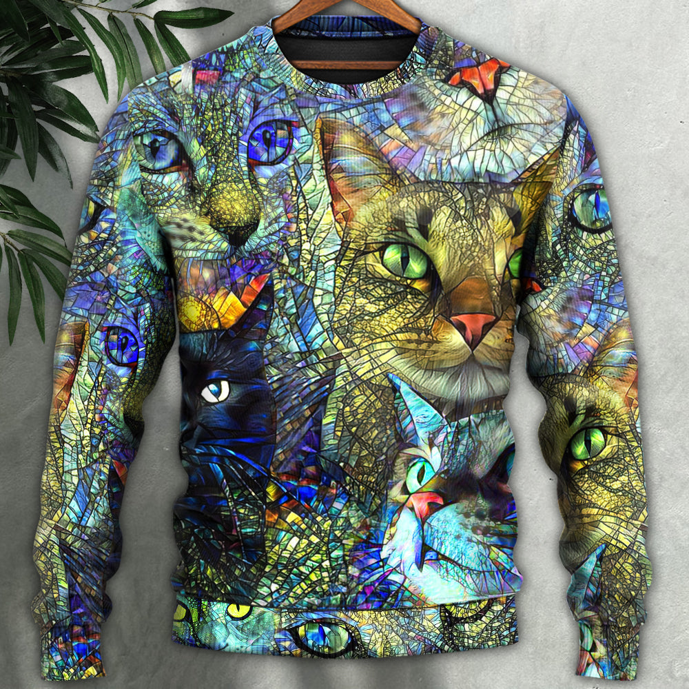 Colorful Cat Art Lover Design – Sweater - Ugly Christmas Sweater