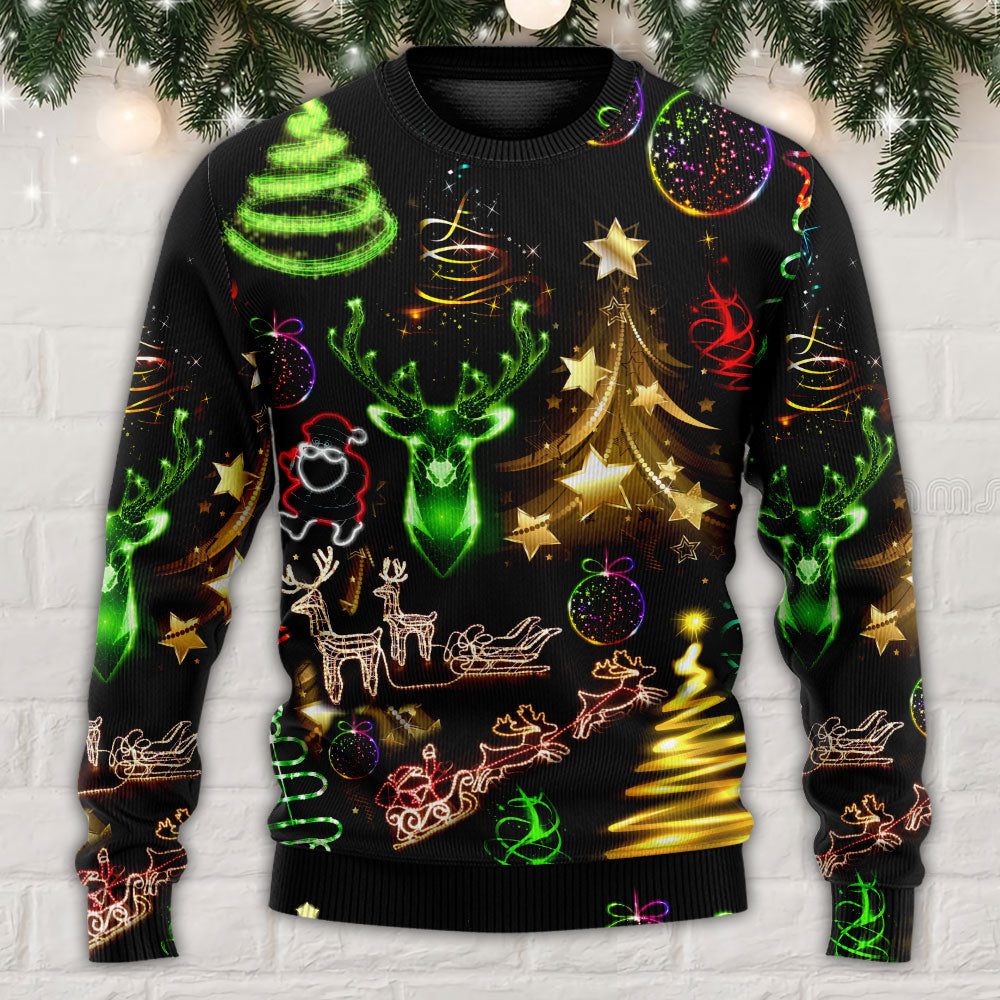 Christmas Neon Tree And Snowman Art – Sweater - Ugly Christmas Sweater