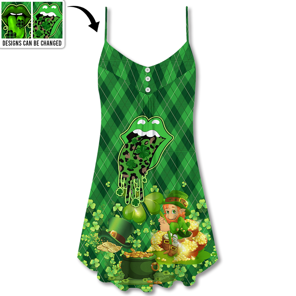 Lucky Lips Festive Vibes – Women's Summer Sleeveless V-Neck Camisole Dress