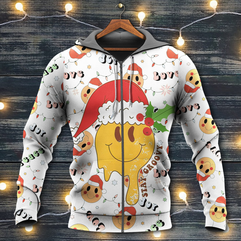 Christmas Hippie Groovy Santa Smile Face - Hoodie