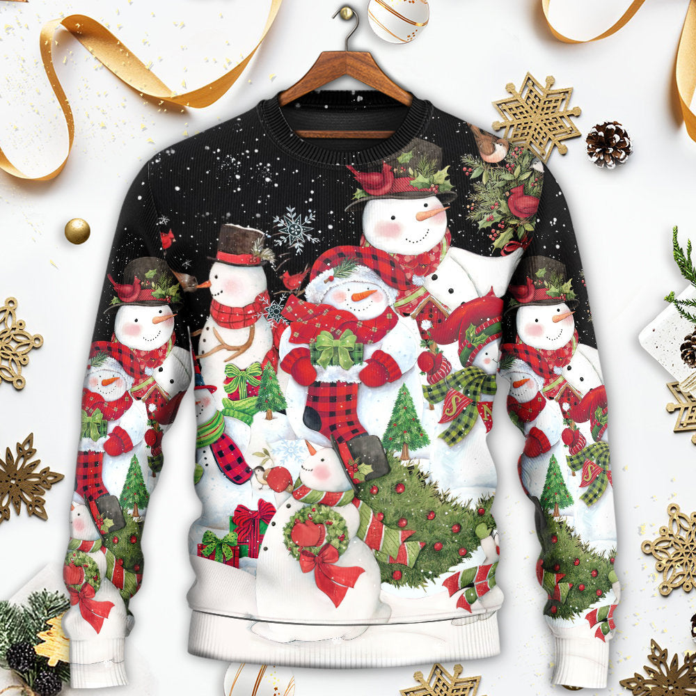 Christmas Cute Snowman Cardinal Happy Xmas – Sweater - Ugly Christmas Sweater