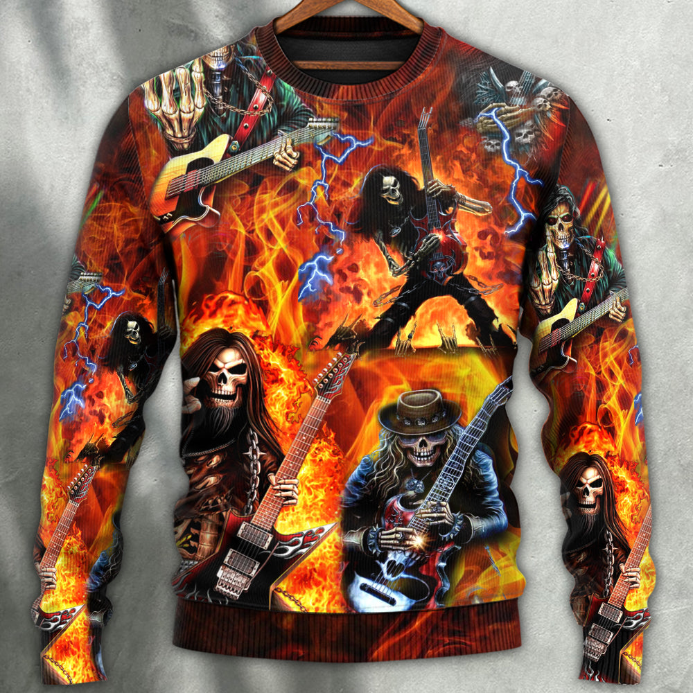 Guitar Skull Fire Hot Style – Sweater - Ugly Christmas Sweater
