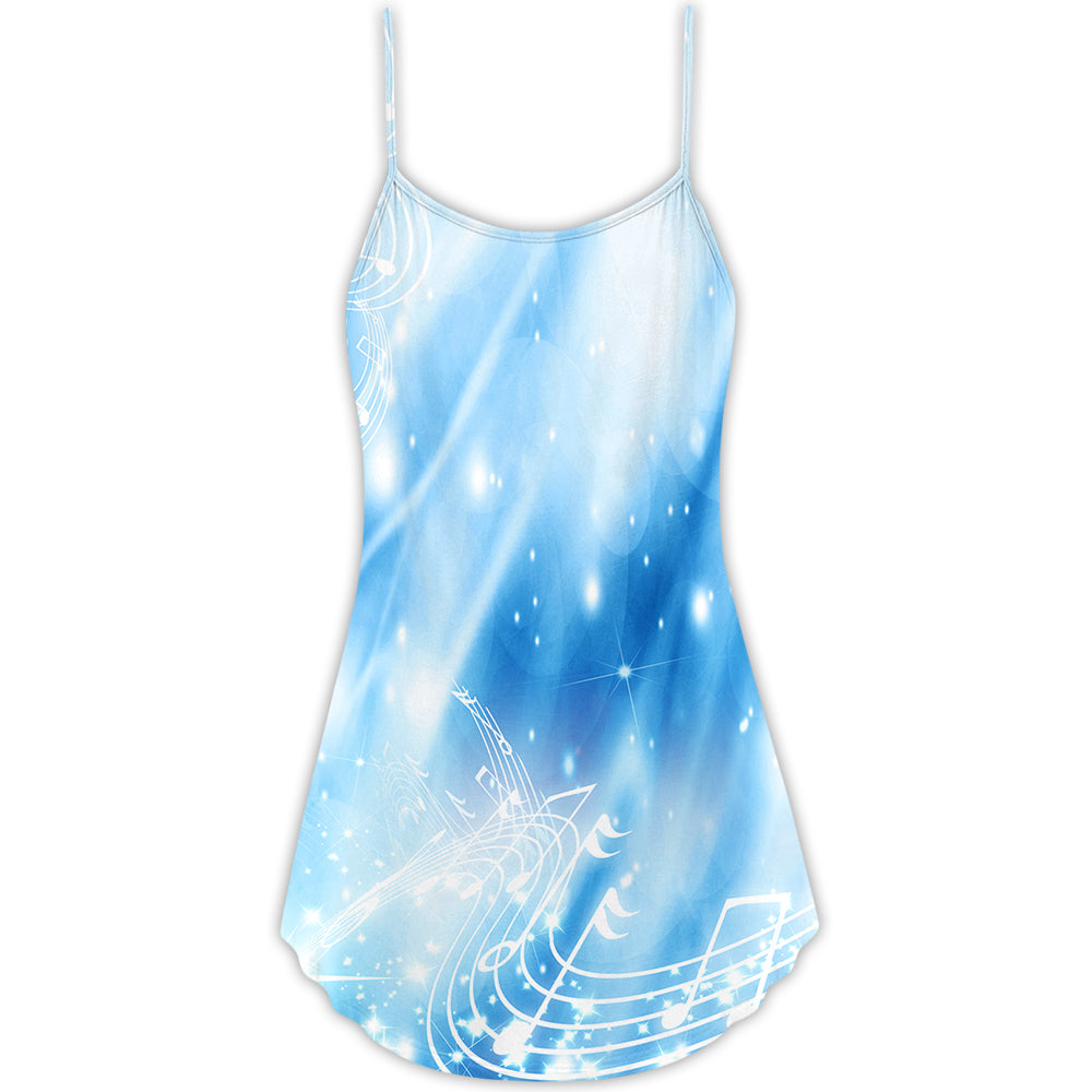 Music Notes Dark Blue Mood – Women's Summer Sleeveless V-Neck Camisole Dress