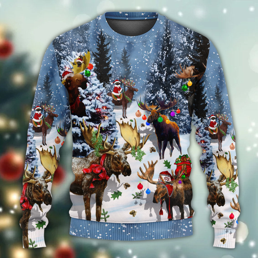 Moose Merry Christmas Snow Scene – Sweater - Ugly Christmas Sweater