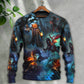 Halloween Skull Pumpkin Night Sky Art – Sweater - Ugly Christmas Sweater