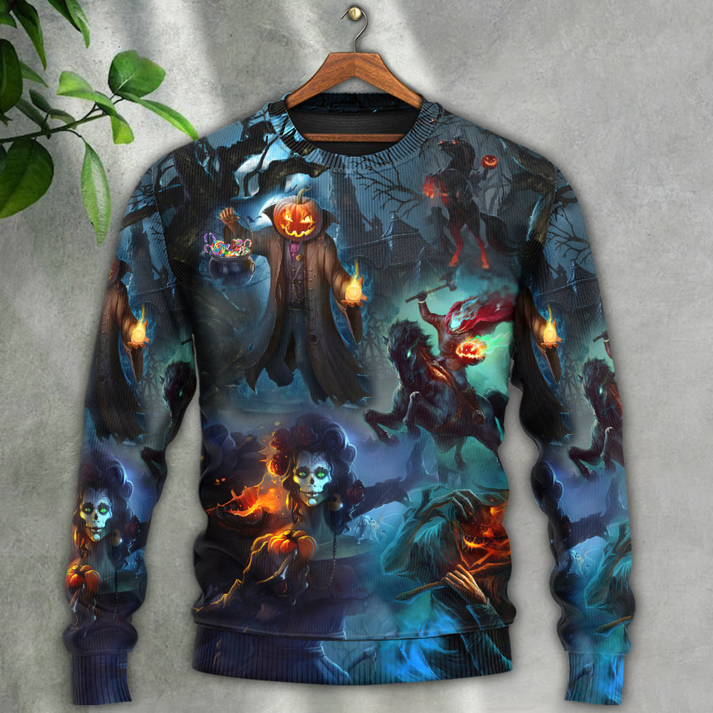 Halloween Skull Pumpkin Night Sky Art – Sweater - Ugly Christmas Sweater