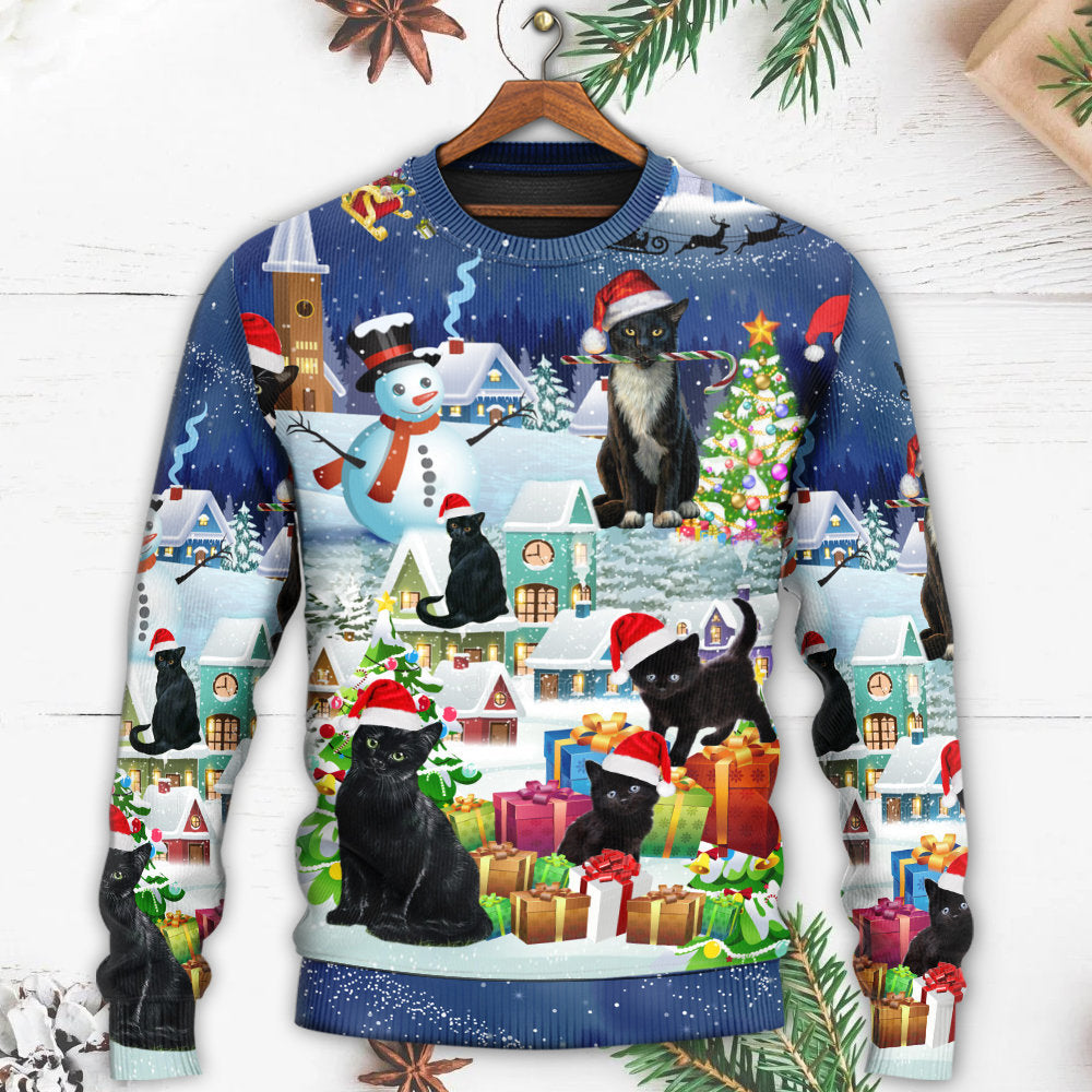 Christmas Black Cat Merry Catmas – Sweater - Ugly Christmas Sweater