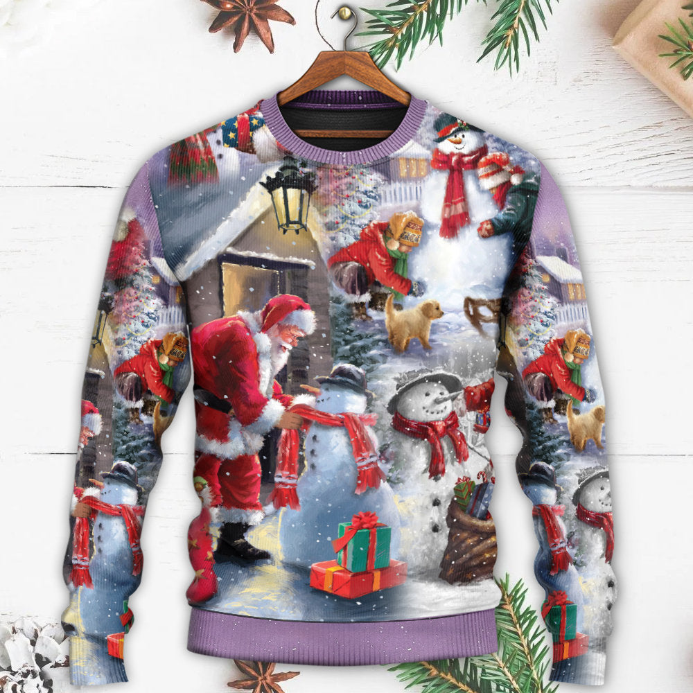 Christmas Santa Building Snowman Gift – Sweater - Ugly Christmas Sweater