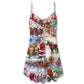 Christmas Snow Santa Claus – Women's Summer Sleeveless V-Neck Camisole Dress