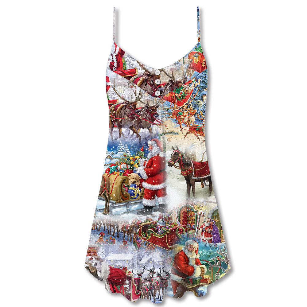 Christmas Snow Santa Claus – Women's Summer Sleeveless V-Neck Camisole Dress