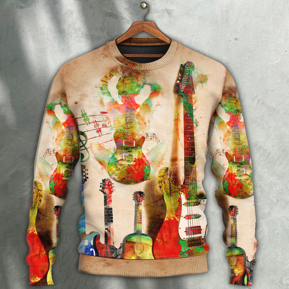 Abstract Colorful Guitar Art Style – Sweater - Ugly Christmas Sweater