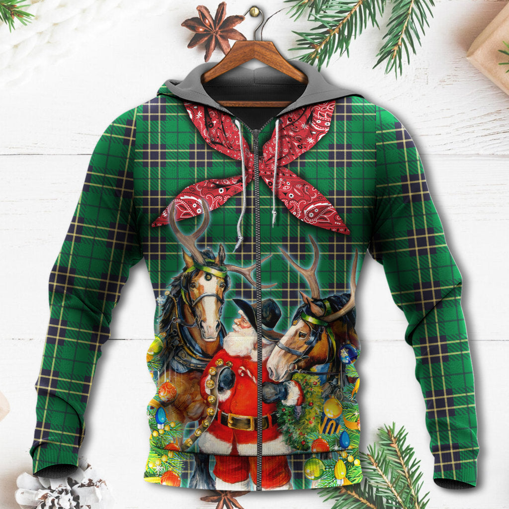 Christmas Cowboy Santa Green Style - 3D Hoodie