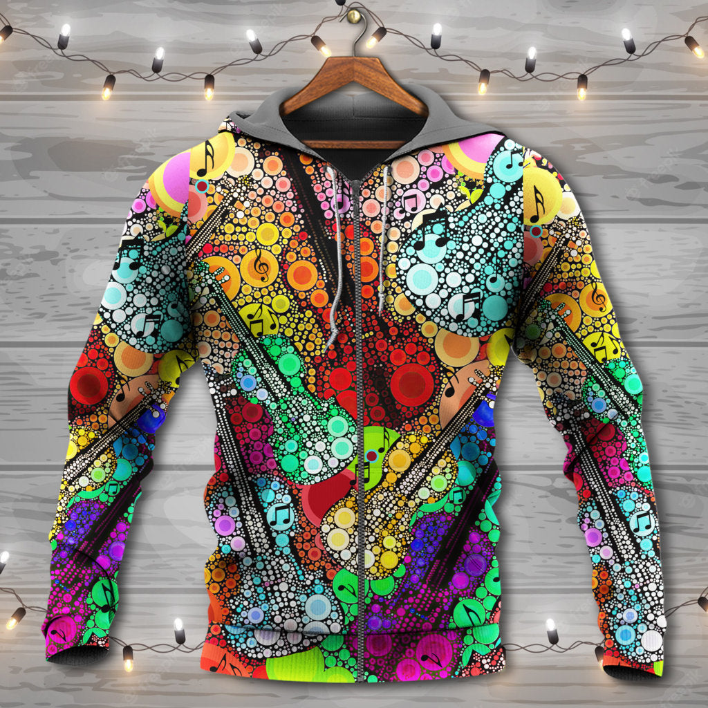 Guitar Scroll Bubble Colorful Art - 3D Hoodie