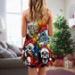 Christmas Skull Santa Hat Theme – Women's Summer Sleeveless V-Neck Camisole Dress