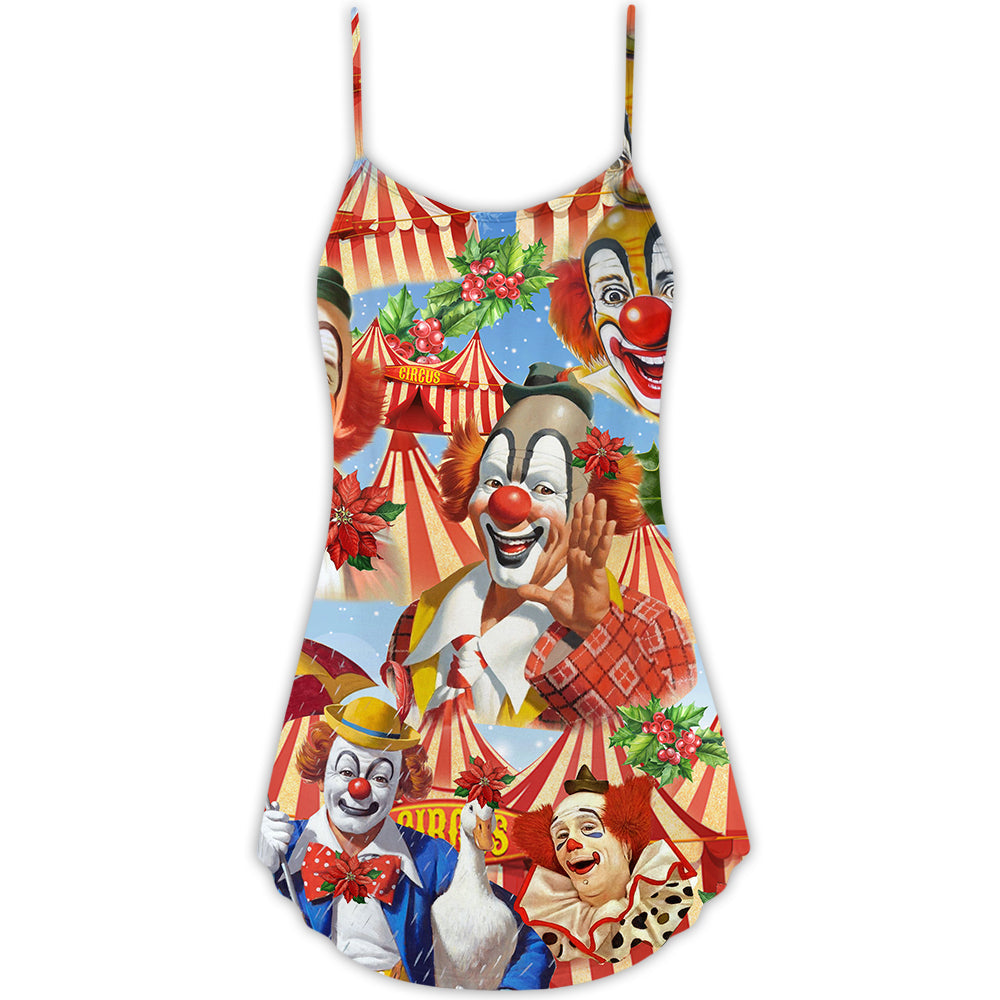 Clown Happy Snow Christmas Flowers – Women's Summer Sleeveless V-Neck Camisole Dress
