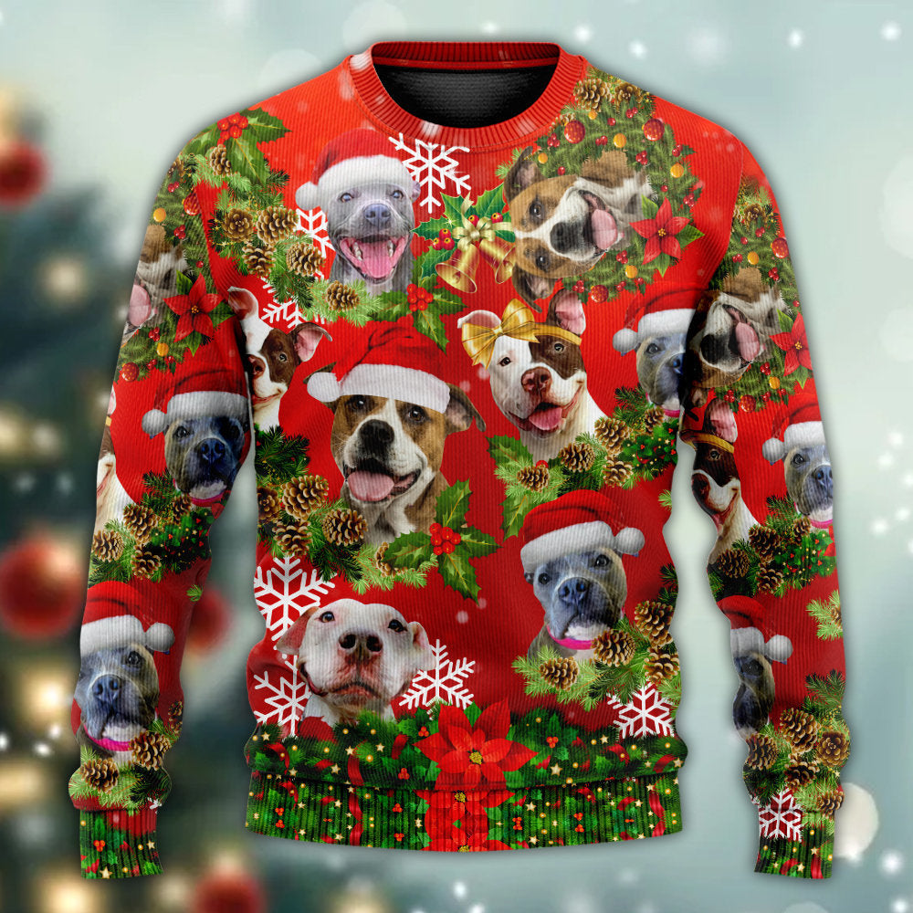 Pitbull Christmas Dogs Are Family – Sweater - Ugly Christmas Sweater