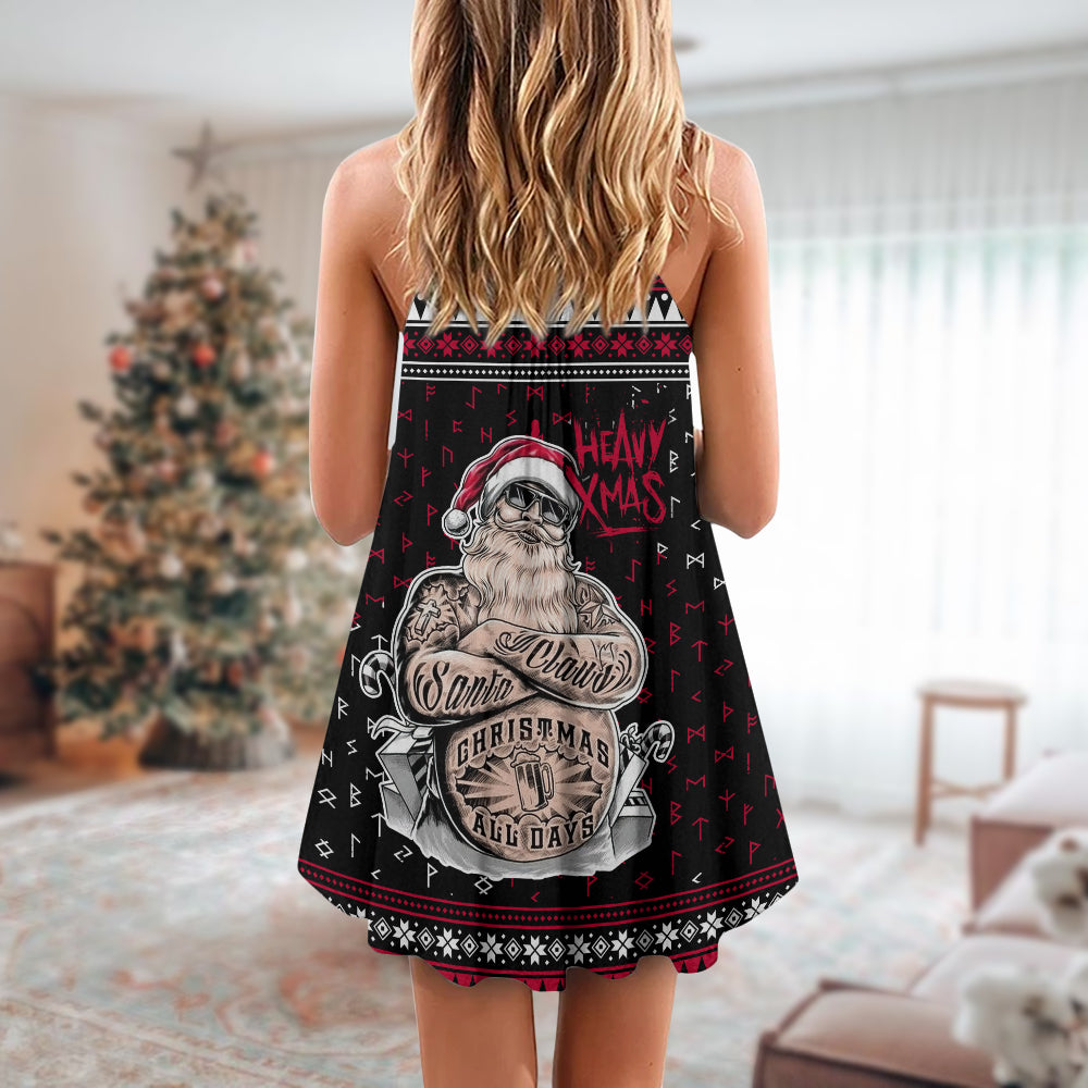 Christmas Tattoo Santa Funny – Women's Summer Sleeveless V-Neck Camisole Dress