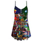Vintage Train Merry Christmas Vibe – Women's Summer Sleeveless V-Neck Camisole Dress