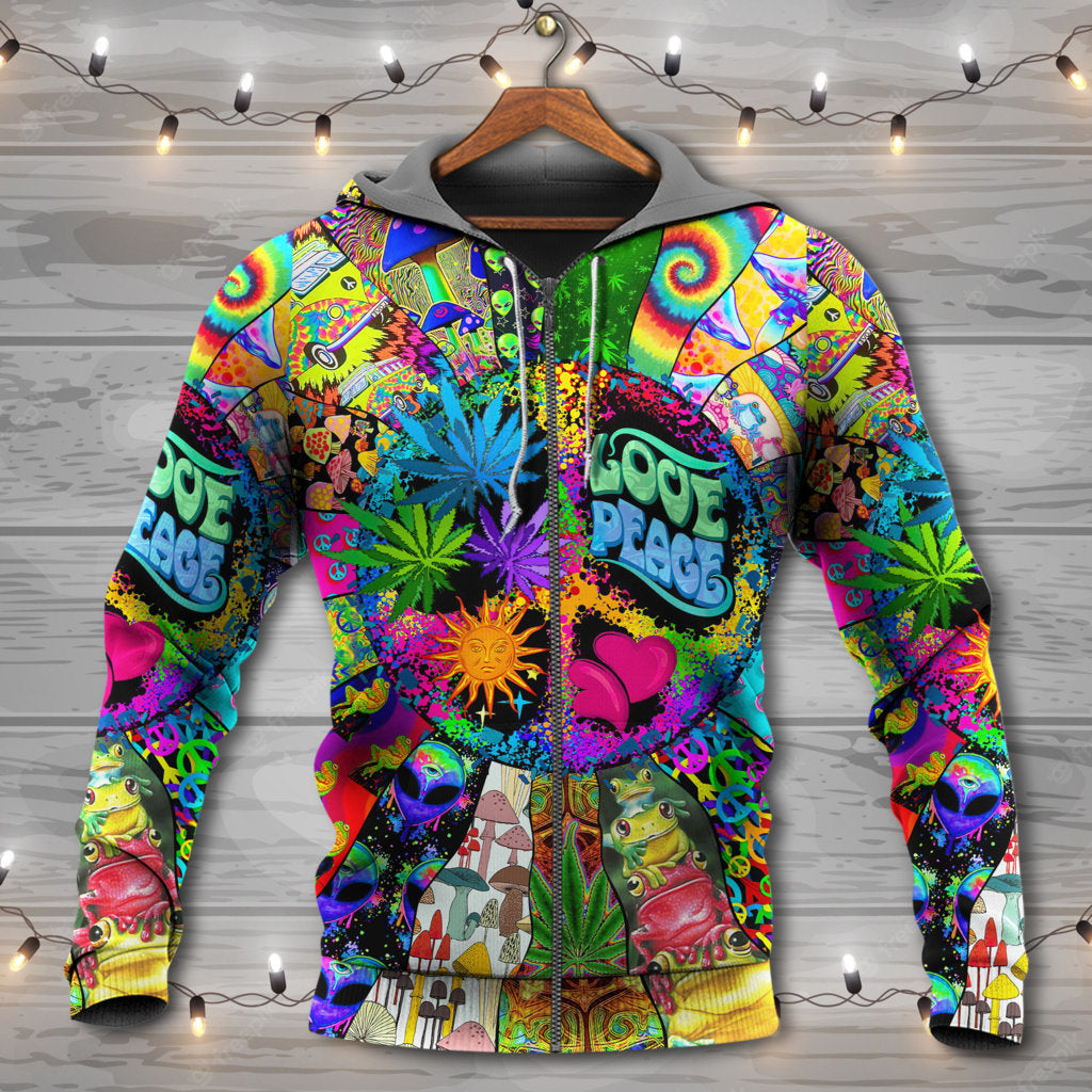 Hippie Alien Frog Peace Love Style - Hoodie