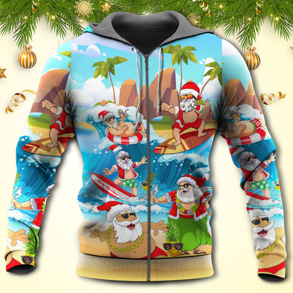 Christmas Santa Playing On Beach Tropical Funny - Hoodie