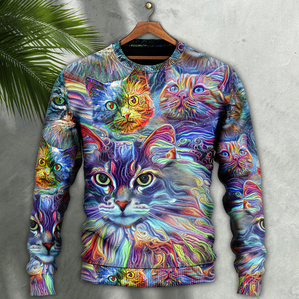 Hippie Colorful Cat Art Lover – Sweater - Ugly Christmas Sweater