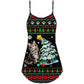 Christmas Cute Cat Wrecking Tree Funny – Women's Summer Sleeveless V-Neck Camisole Dress
