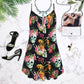 Tropical Skull Flowers – Women's Summer Sleeveless V-Neck Camisole Dress