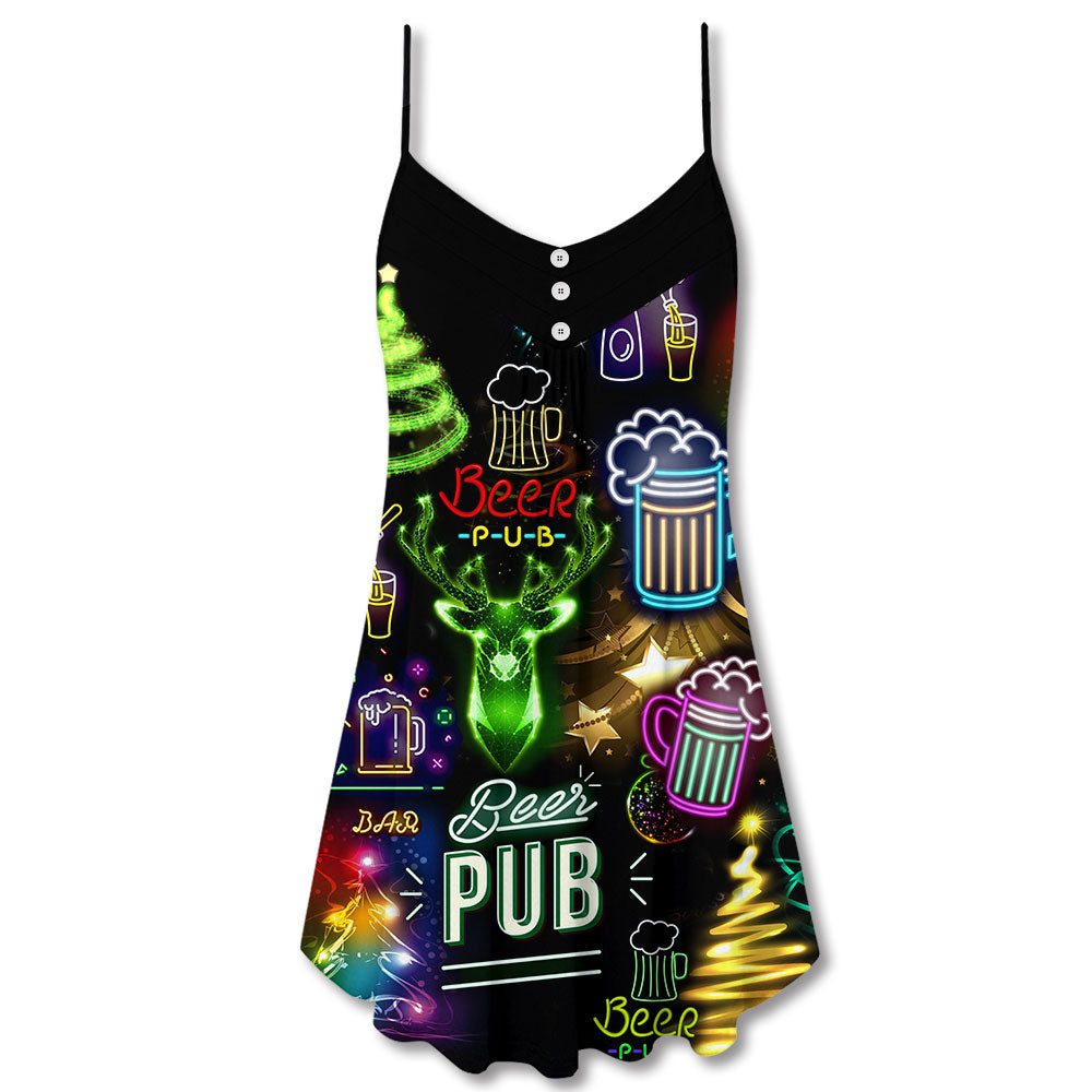 Christmas Beer Neon Party – Women's Summer Sleeveless V-Neck Camisole Dress
