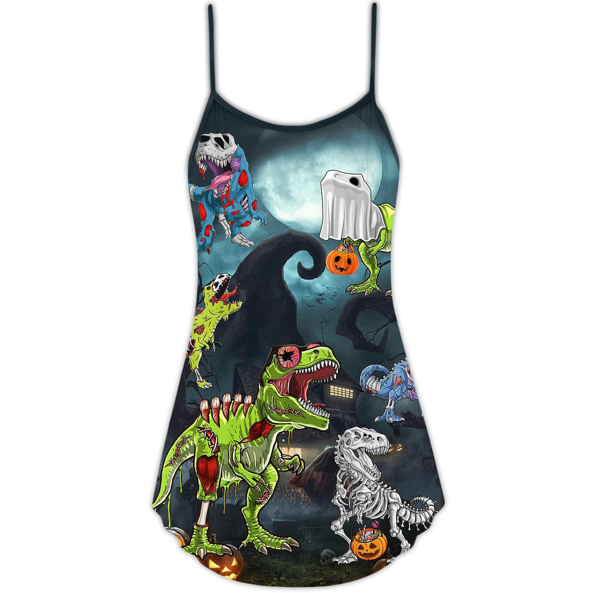 Halloween Zombie Dinosaur Scary – Women's Summer Sleeveless V-Neck Camisole Dress