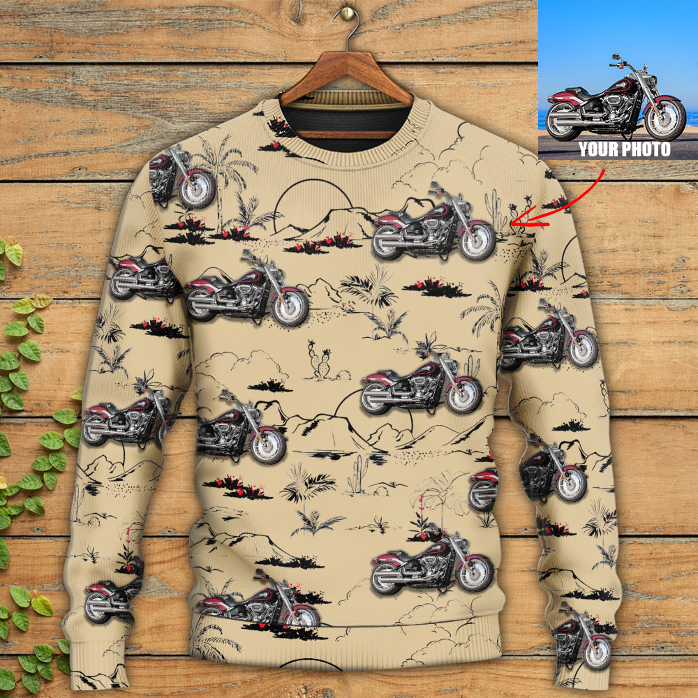 Motorcycle Desert Cactus Mountain Art – Sweater - Ugly Christmas Sweater