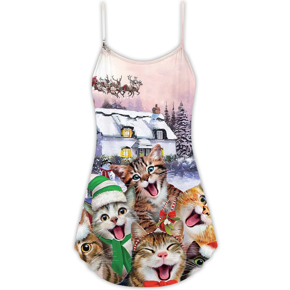 Christmas Cat You Only Need Me – Women's Summer Sleeveless V-Neck Camisole Dress