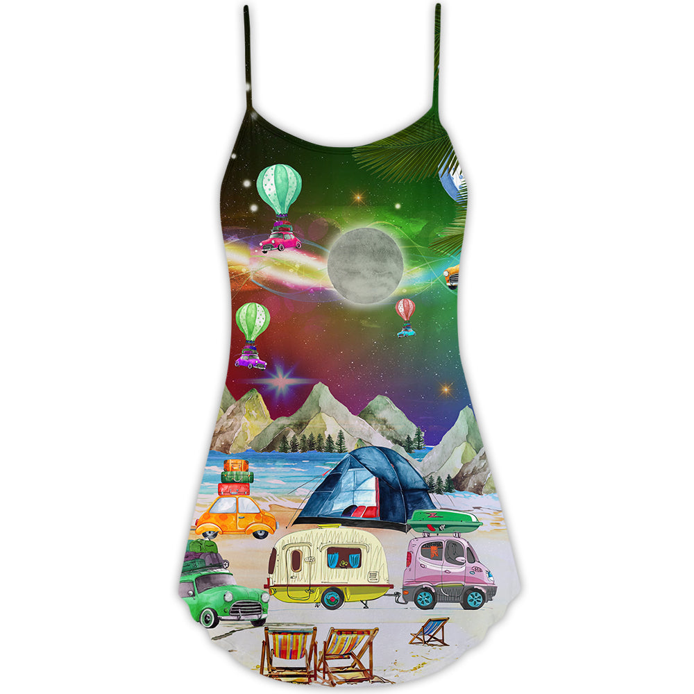Camping Night Christmas Adventure – Women's Summer Sleeveless V-Neck Camisole Dress