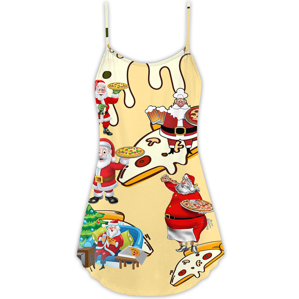 Christmas Santa Eating Pizza – Women's Summer Sleeveless V-Neck Camisole Dress