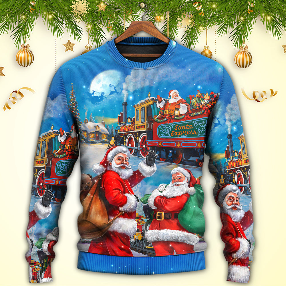 Christmas Santa Train Gift Art Style – Sweater - Ugly Christmas Sweater