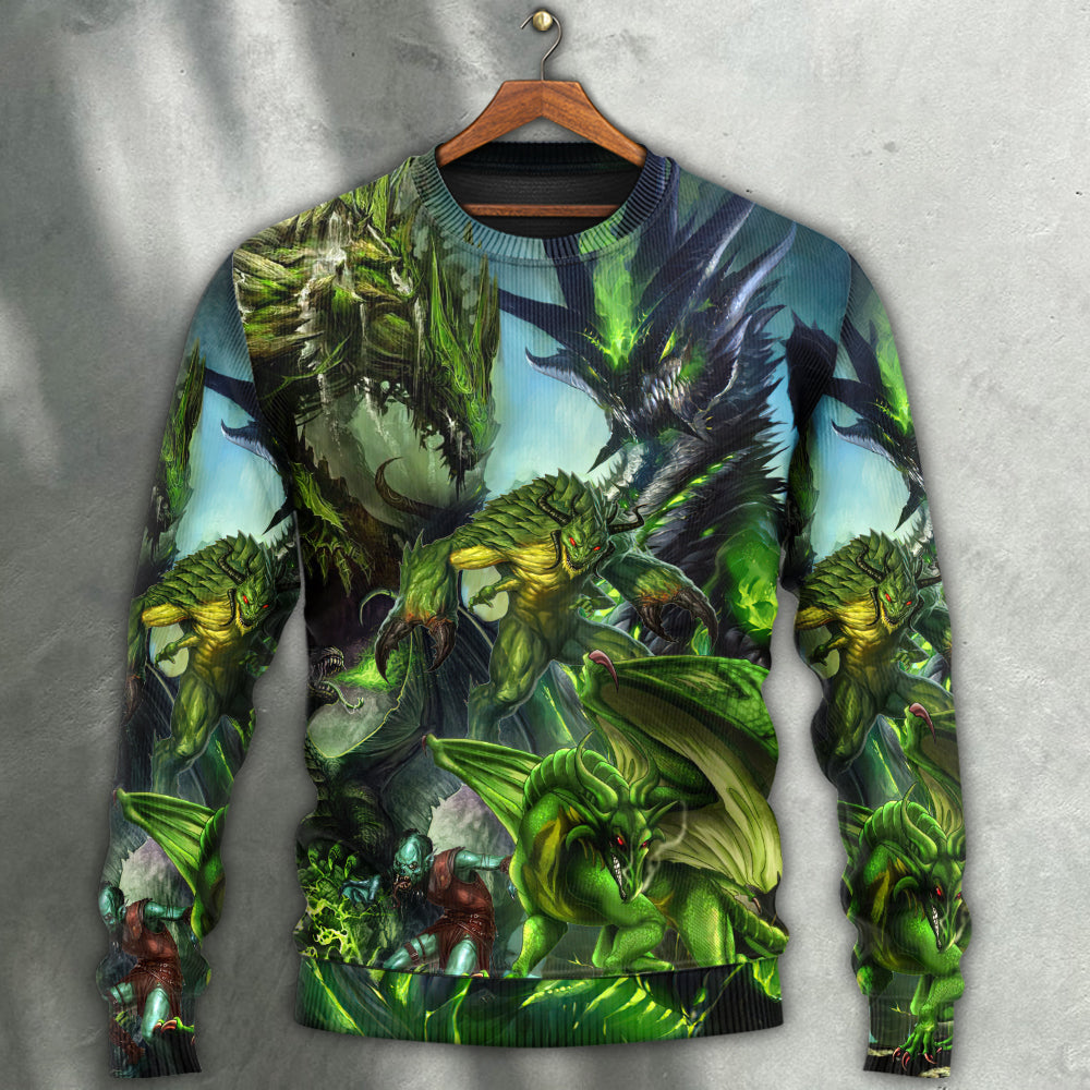 Green Dragon Skull Fantasy Art – Sweater - Ugly Christmas Sweater