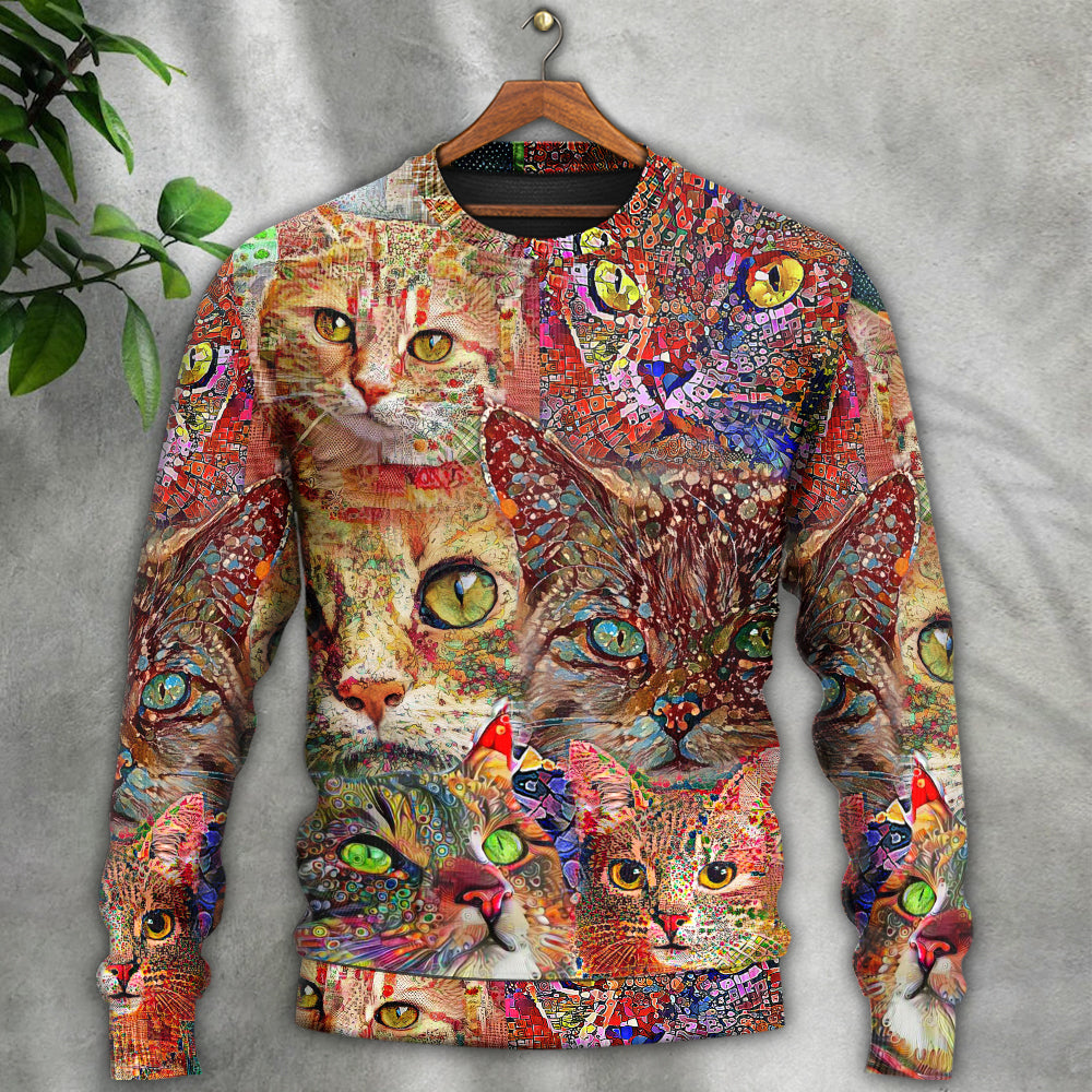 Colorful Cat Art Lover Style – Sweater - Ugly Christmas Sweater
