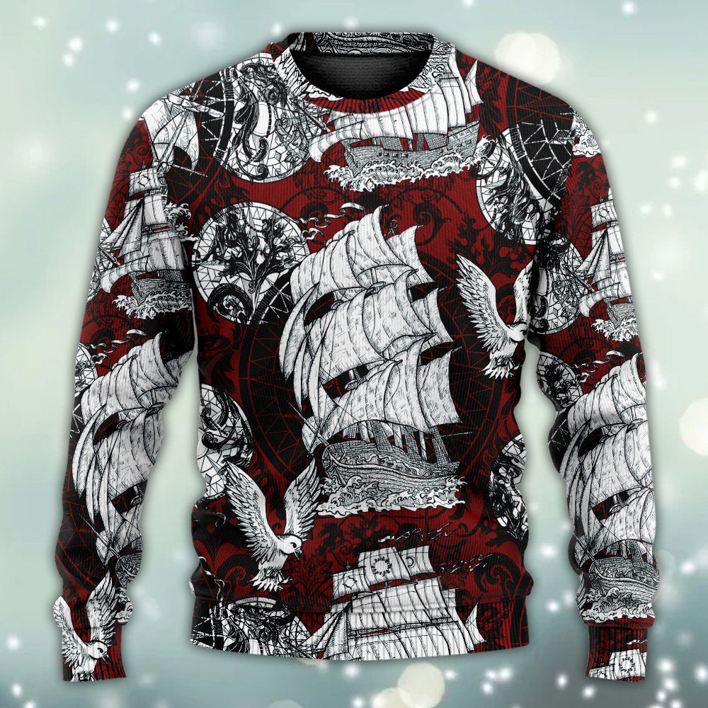 Vintage Sailing Ship Anchor Sea Life – Sweater - Ugly Christmas Sweater