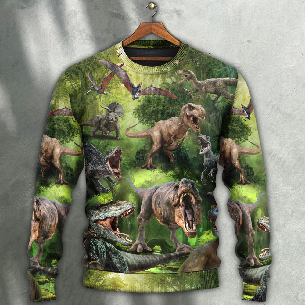 Dinosaur Forest Adventure Art – Sweater - Ugly Christmas Sweater