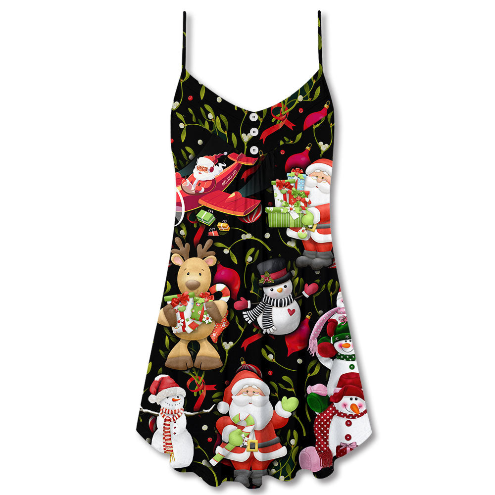 Joyful Santa Snowman – Women's Summer Sleeveless V-Neck Camisole Dress