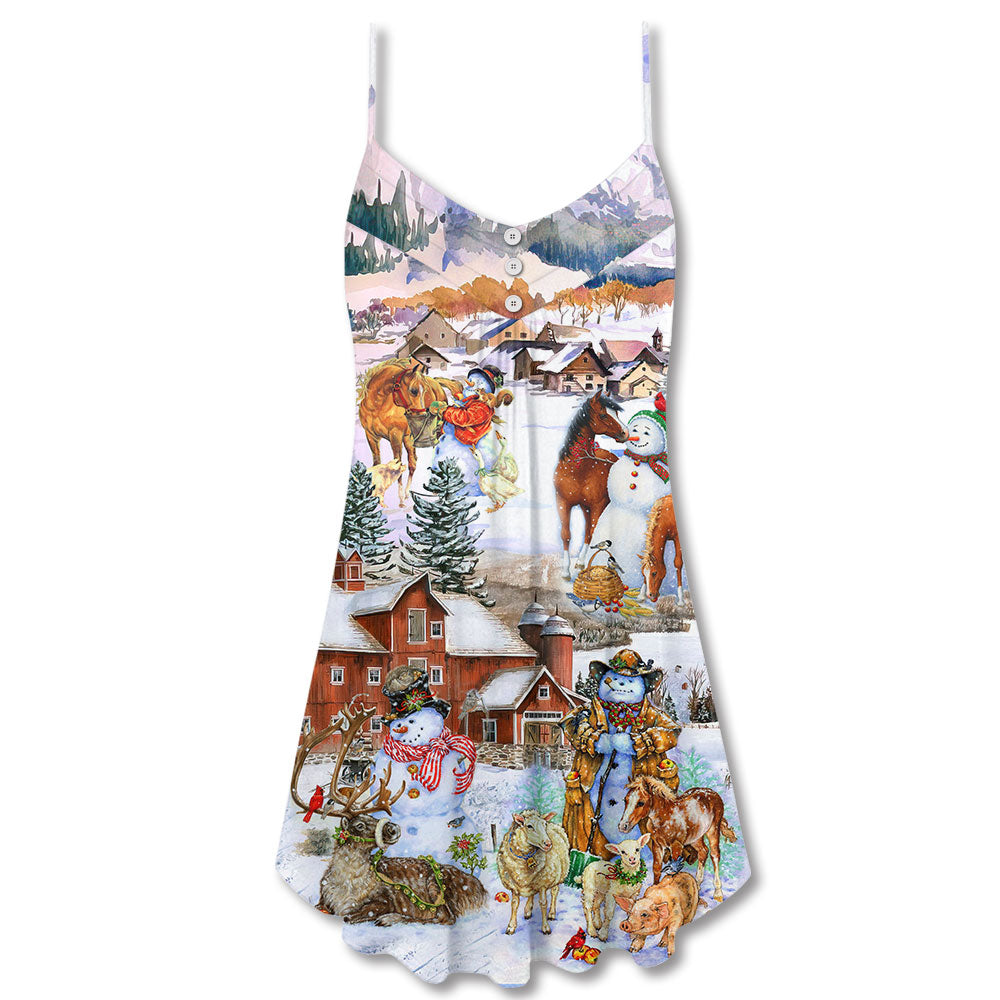 Christmas Love Horse And Farm - V-neck Sleeveless Cami Dress - Owls Matrix LTD