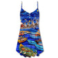 Boat Santa Merry Christmas Snow – Women's Summer Sleeveless V-Neck Camisole Dress
