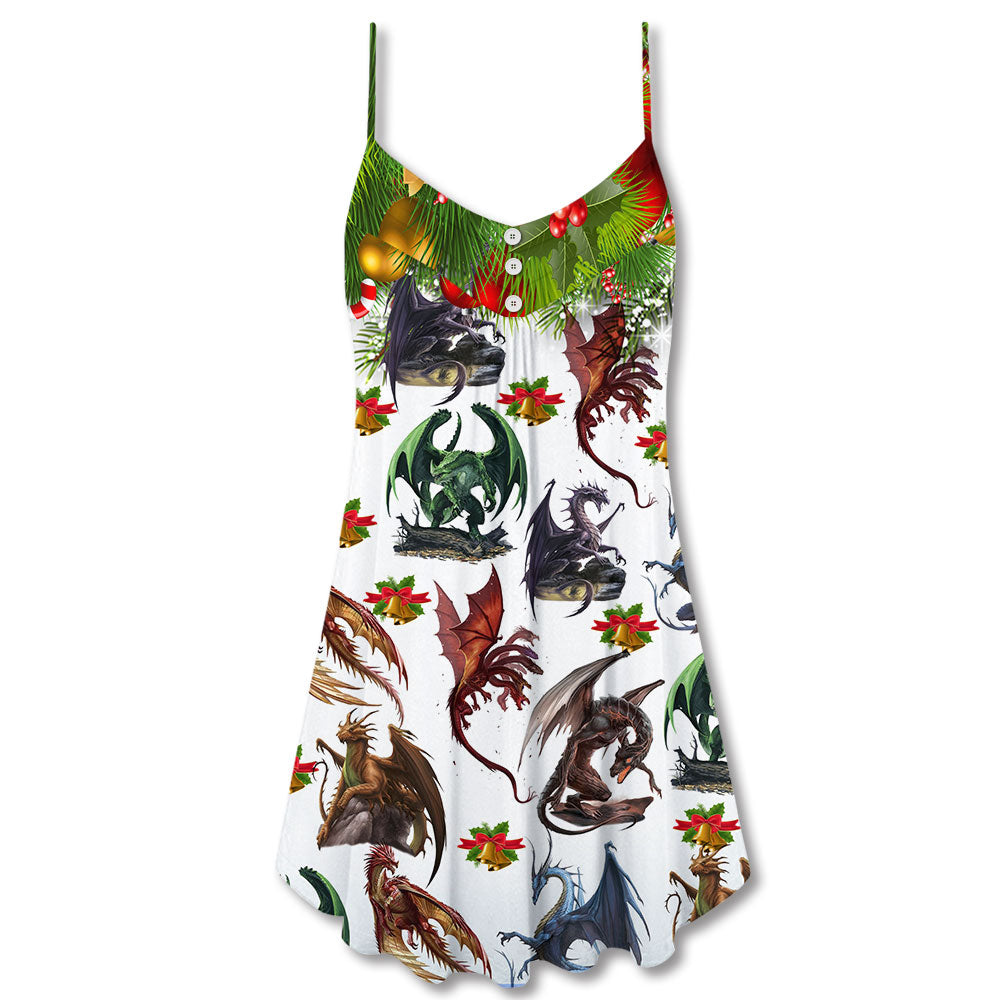 Dragon Merry Christmas Art – Women's Summer Sleeveless V-Neck Camisole Dress