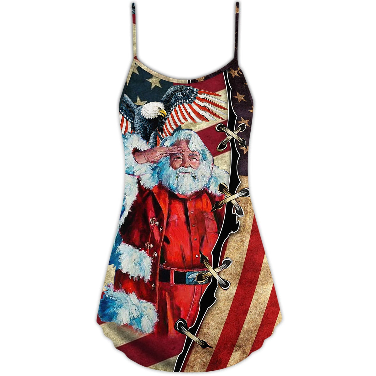 Christmas Patriotic Santa Flag Theme – Women's Summer Sleeveless V-Neck Camisole Dress