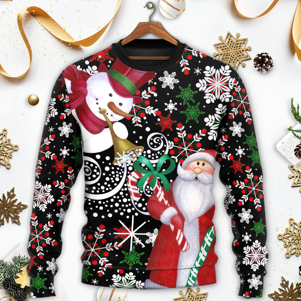 Christmas Snowy Day With Santa And Snowman – Sweater - Ugly Christmas Sweater