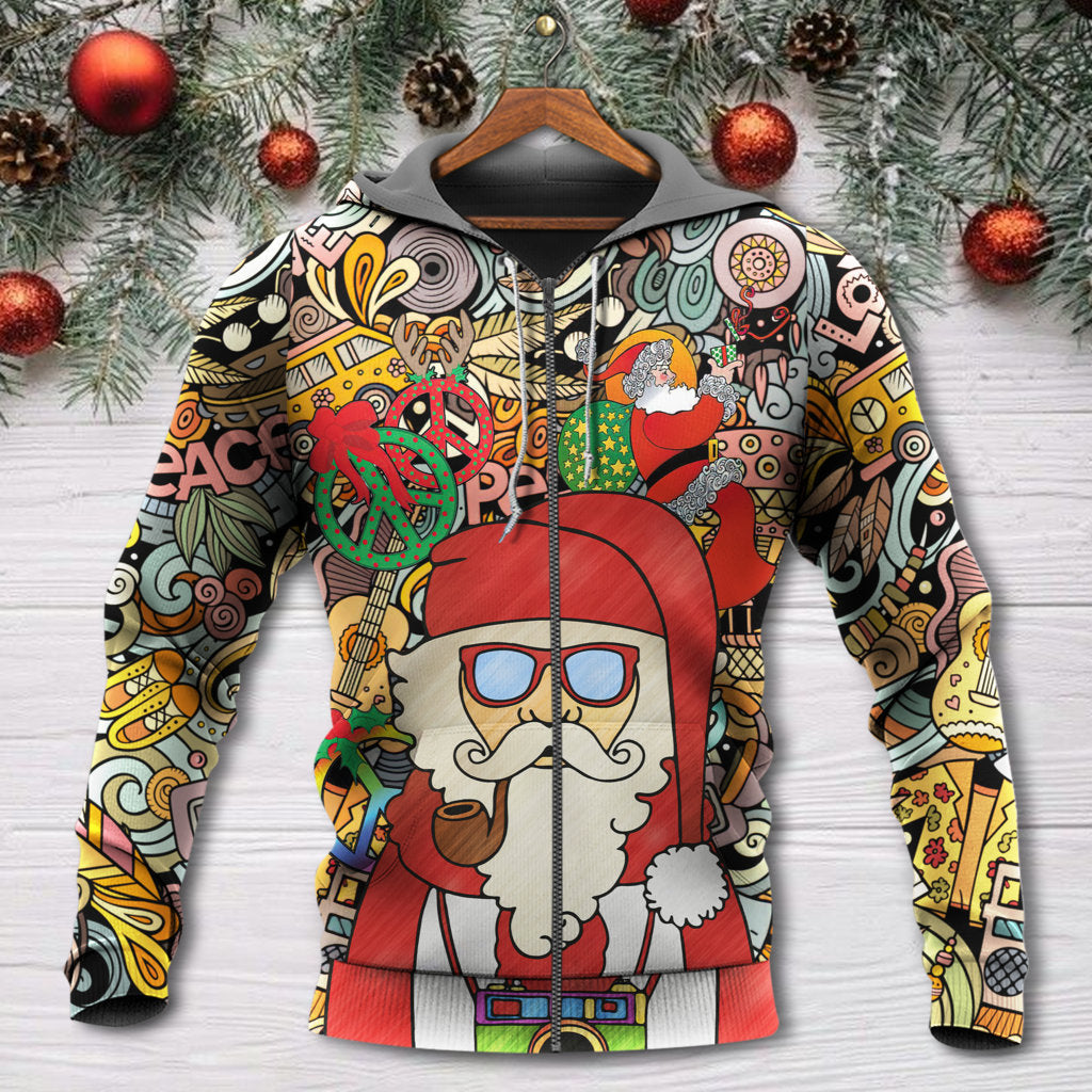 Christmas Hippie Santa Peace Love Style - 3D Hoodie