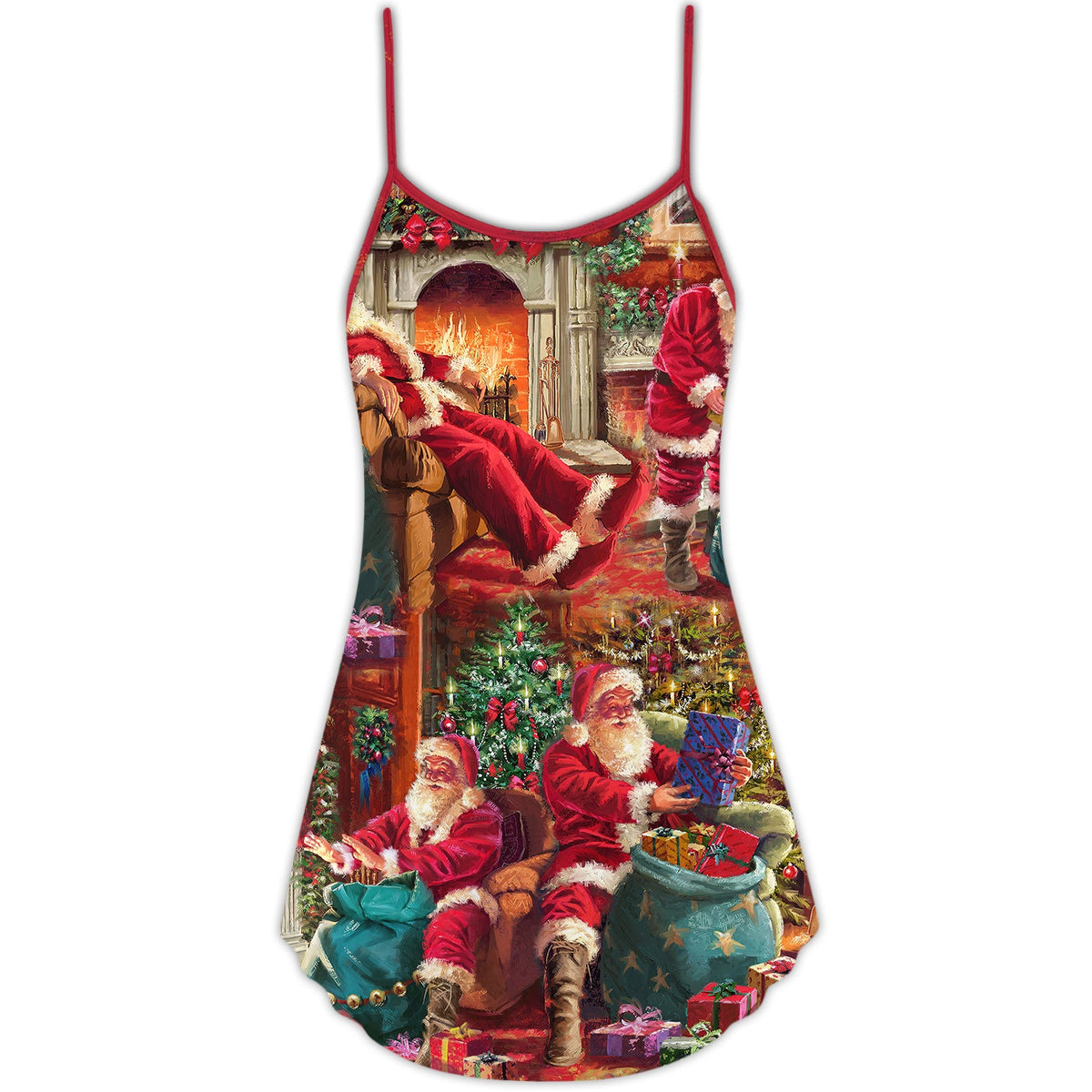 Santa Story Cozy Xmas Art – Women's Summer Sleeveless V-Neck Camisole Dress