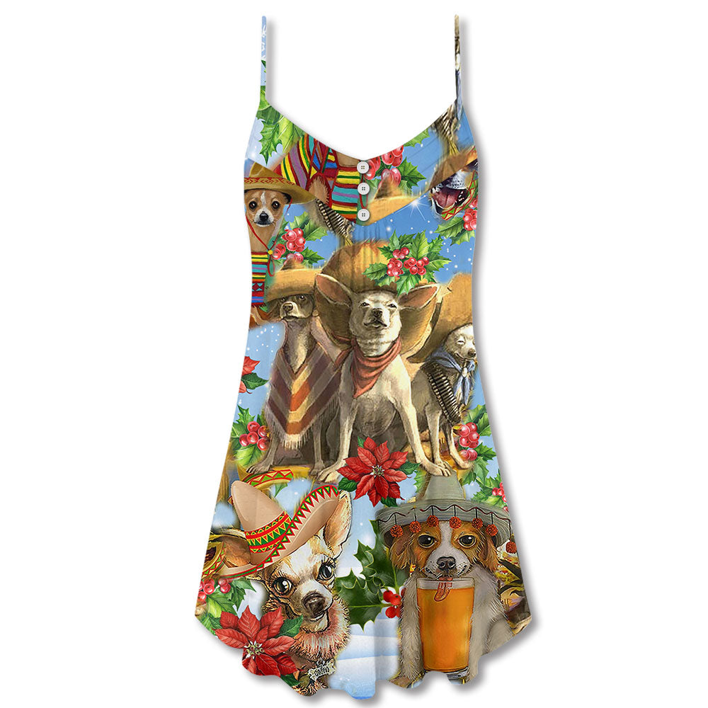 Chihuahua Dog Lover Christmas – Women's Summer Sleeveless V-Neck Camisole Dress