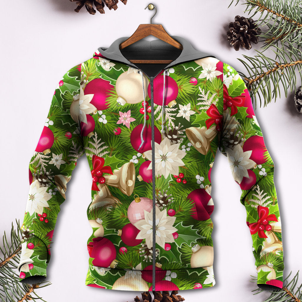 Christmas Fir Tree And Poinsettia Floral - Hoodie