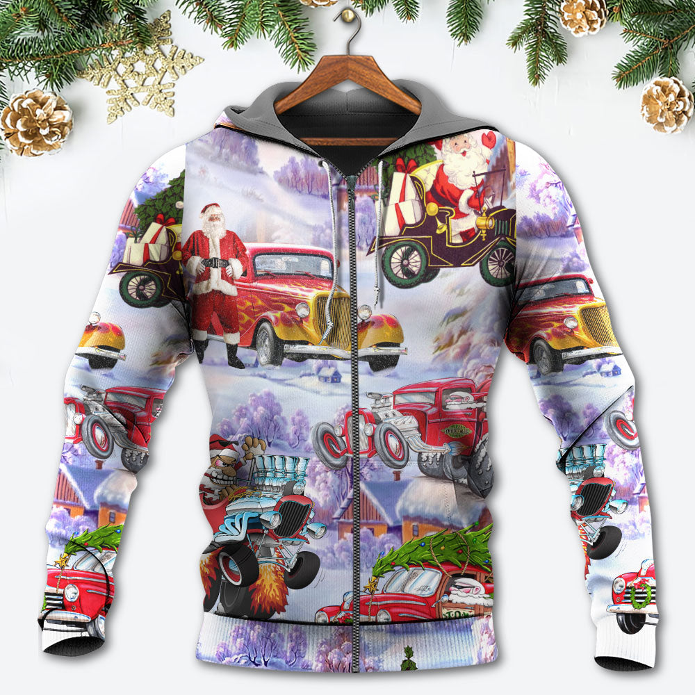 Santa Hot Rod Christmas Tree Style - 3D Hoodie